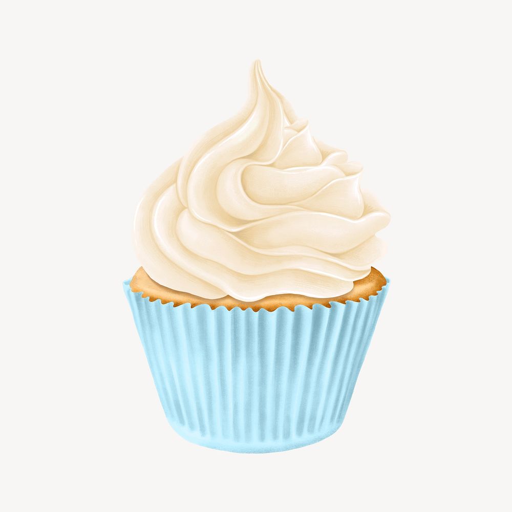 Vanilla cupcake, delicious bakery dessert illustration psd