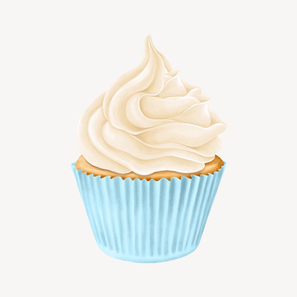 Vanilla cupcake, delicious bakery dessert illustration vector