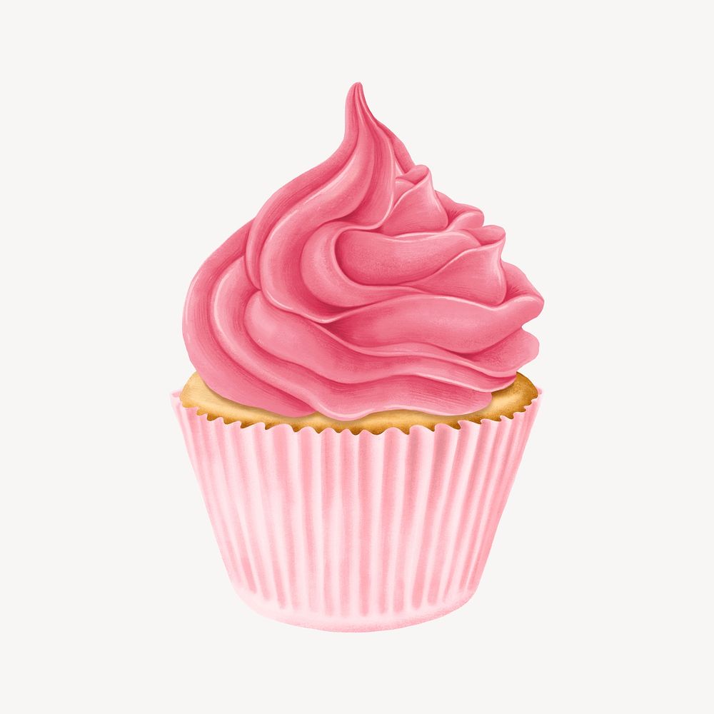 Strawberry cupcake, delicious bakery dessert illustration psd