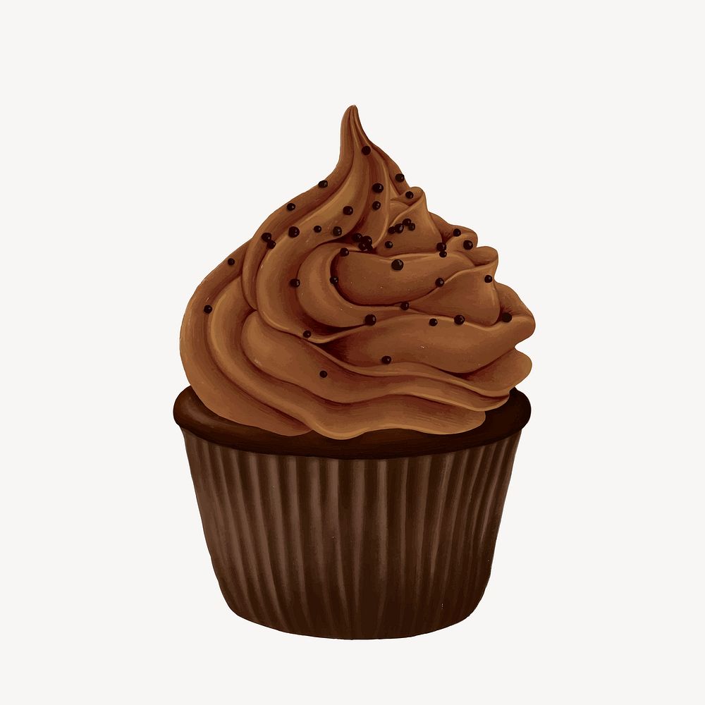 Chocolate cupcake, delicious bakery dessert illustration vector