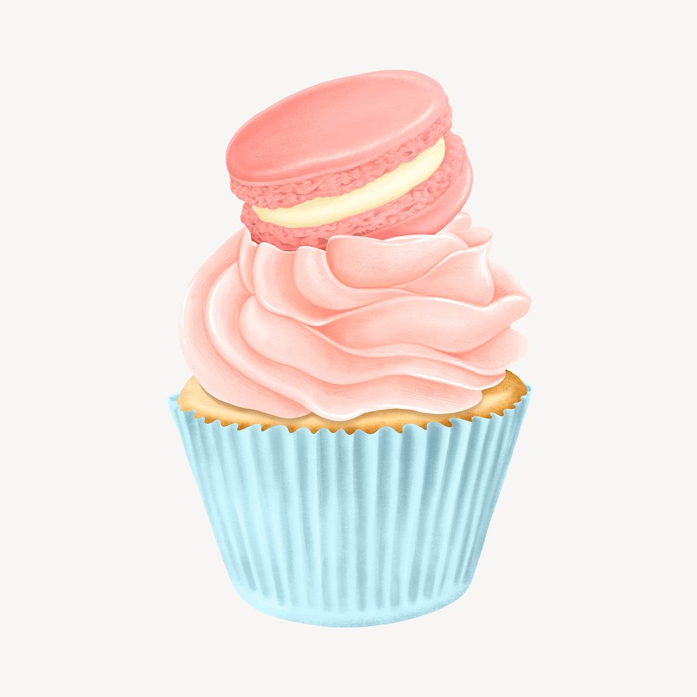 Macaroon cupcake, delicious bakery dessert illustration psd