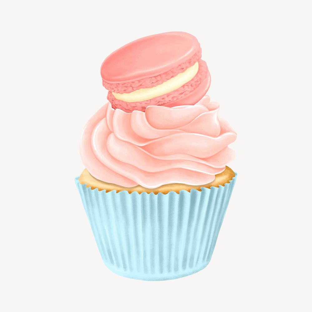 Macaroon cupcake, delicious bakery dessert illustration vector