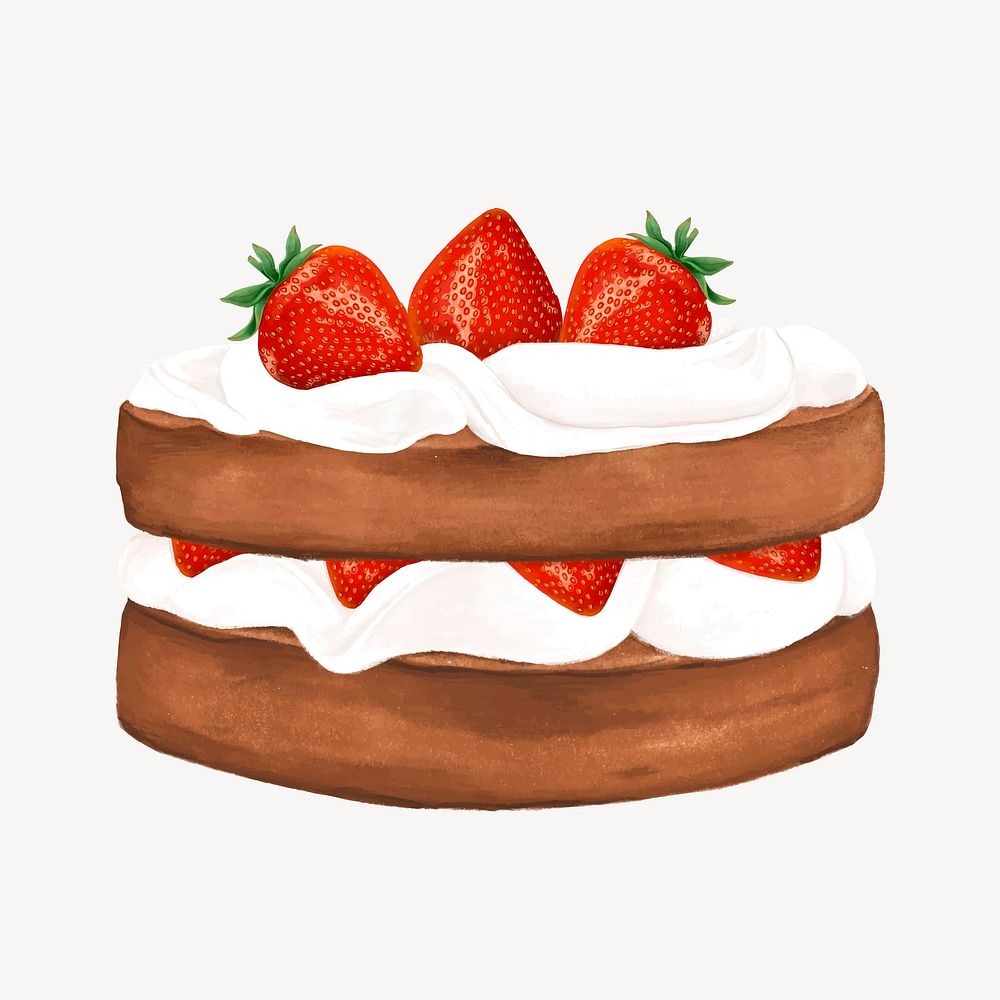 Strawberry sponge cake, bakery dessert illustration vector
