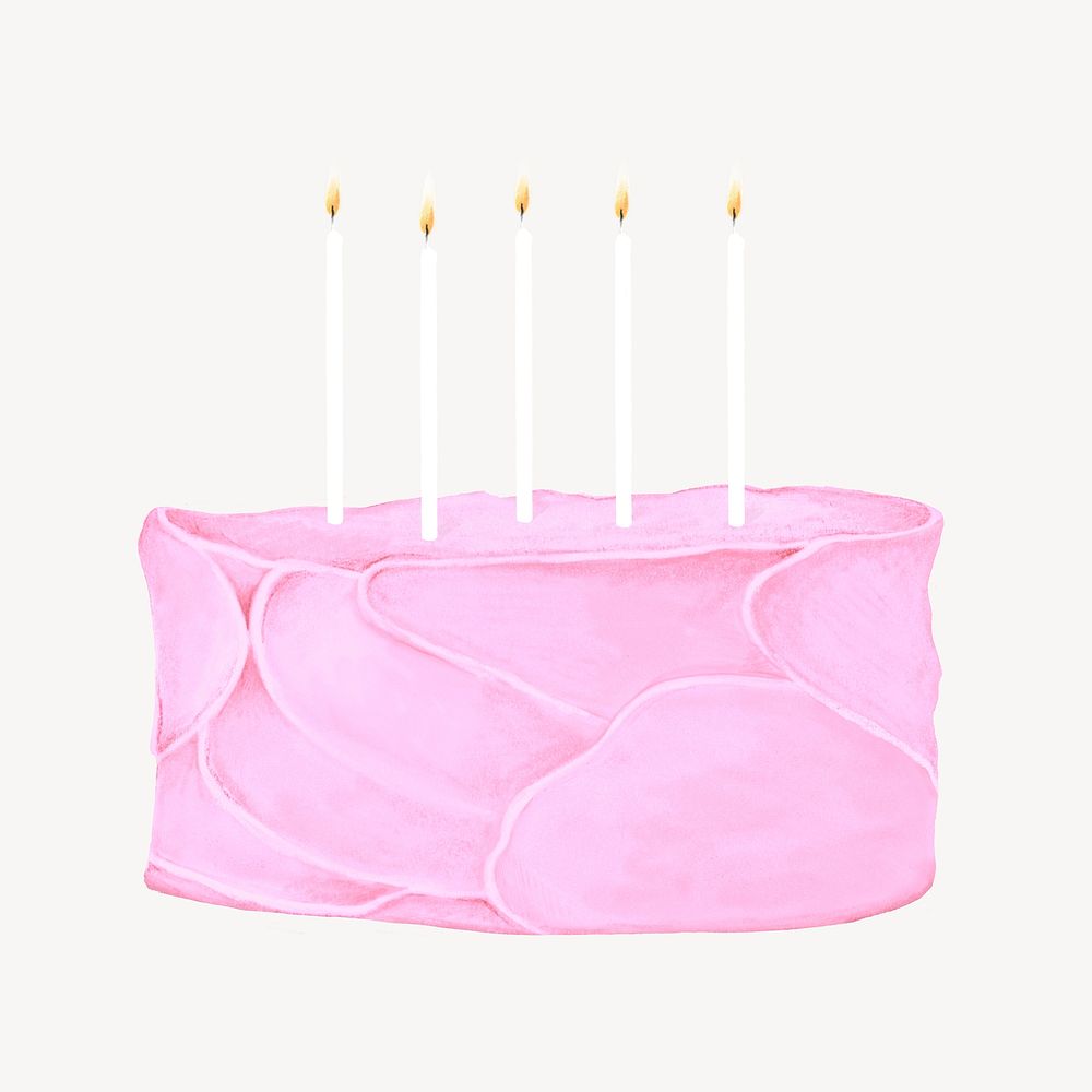 Pink birthday cake, dessert illustration psd