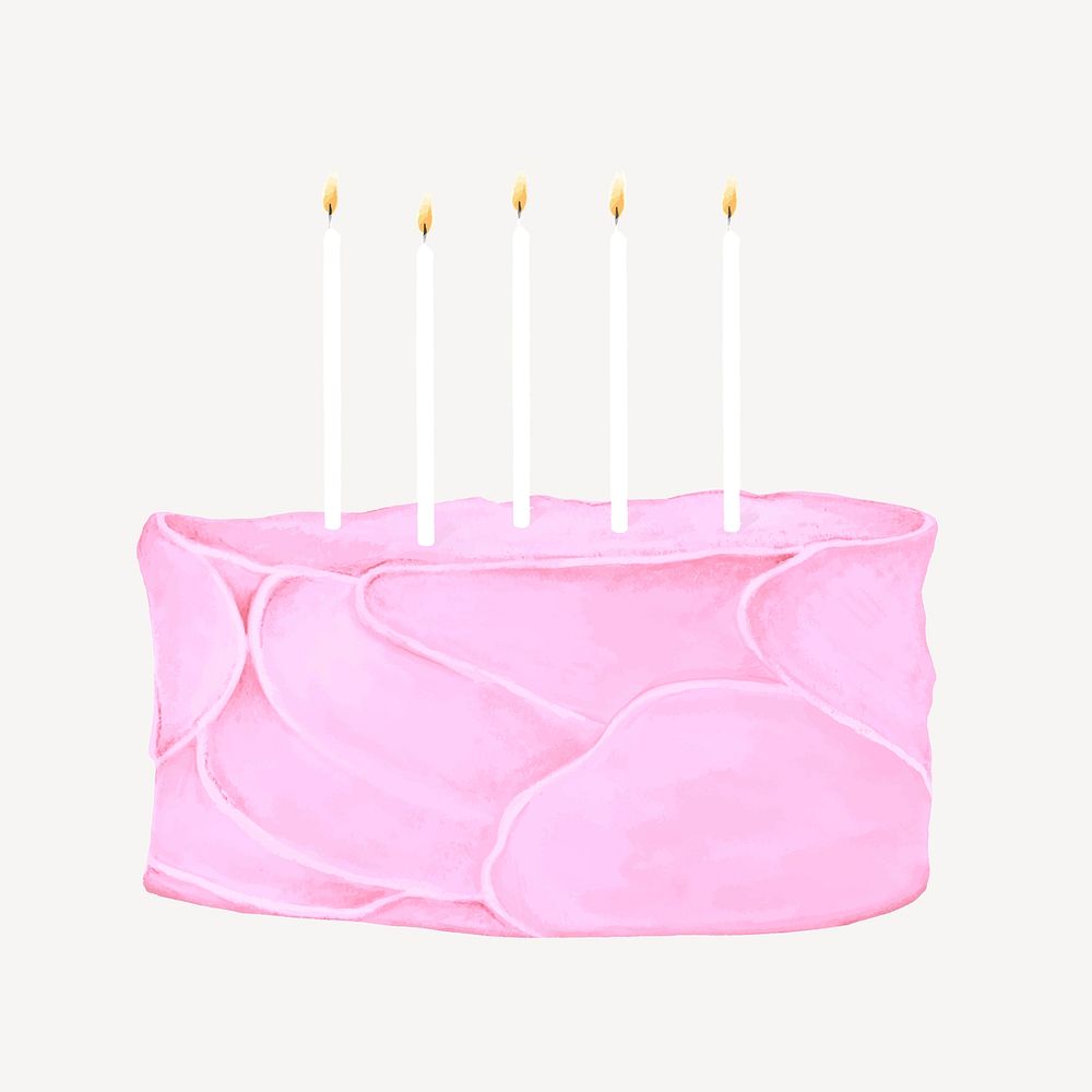 Pink birthday cake, dessert illustration vector