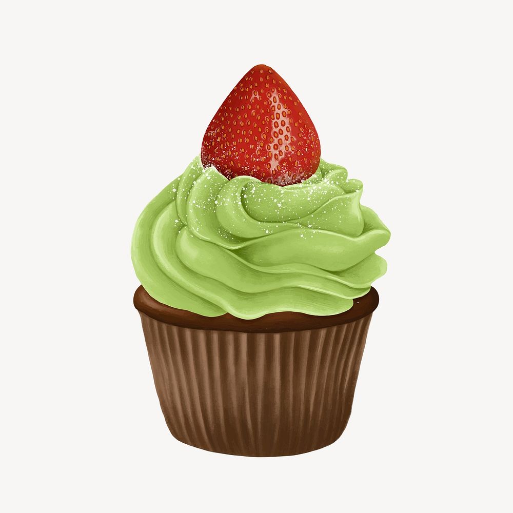 Matcha cupcake, delicious bakery dessert illustration vector