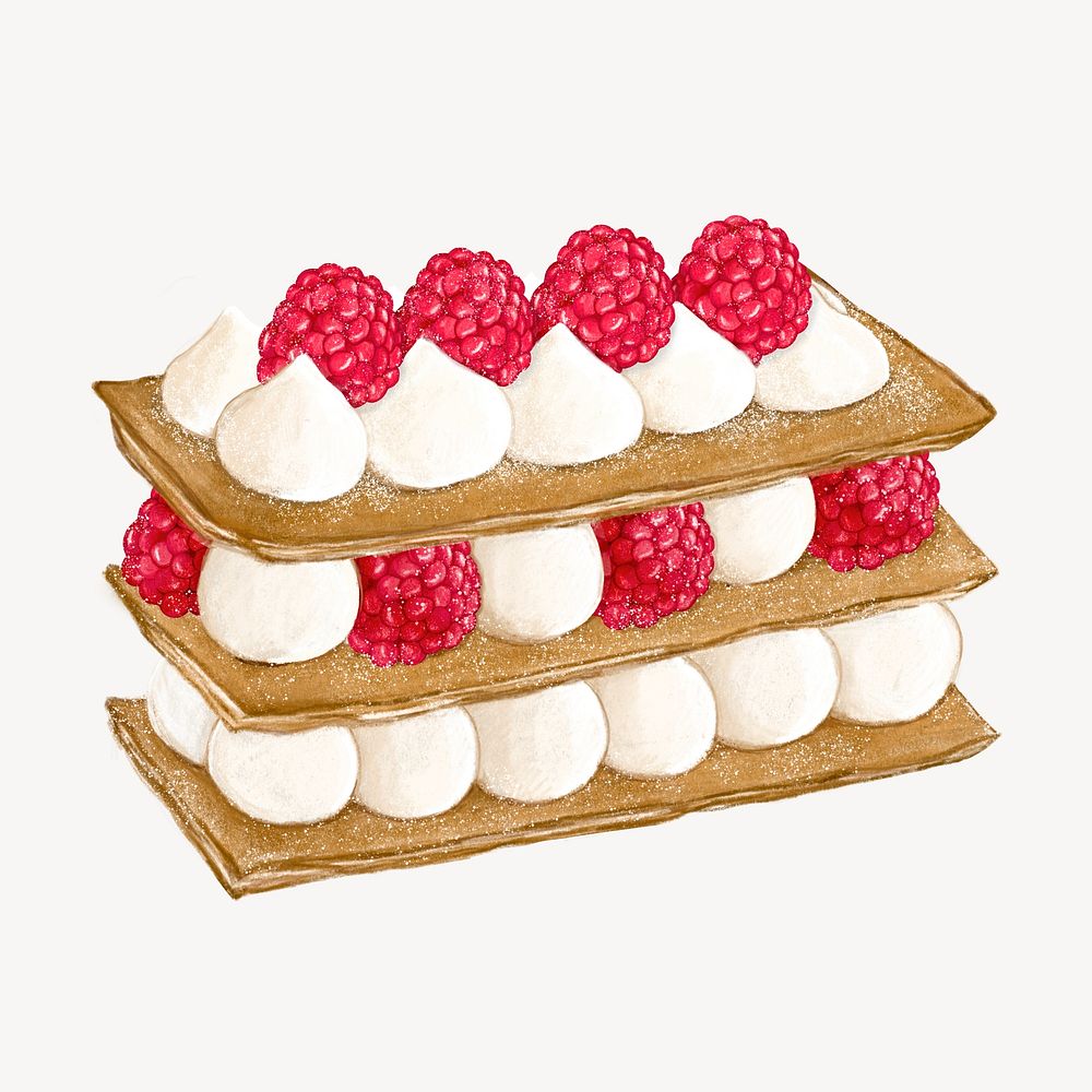 French mille-feuille, berry vanilla pastry illustration psd