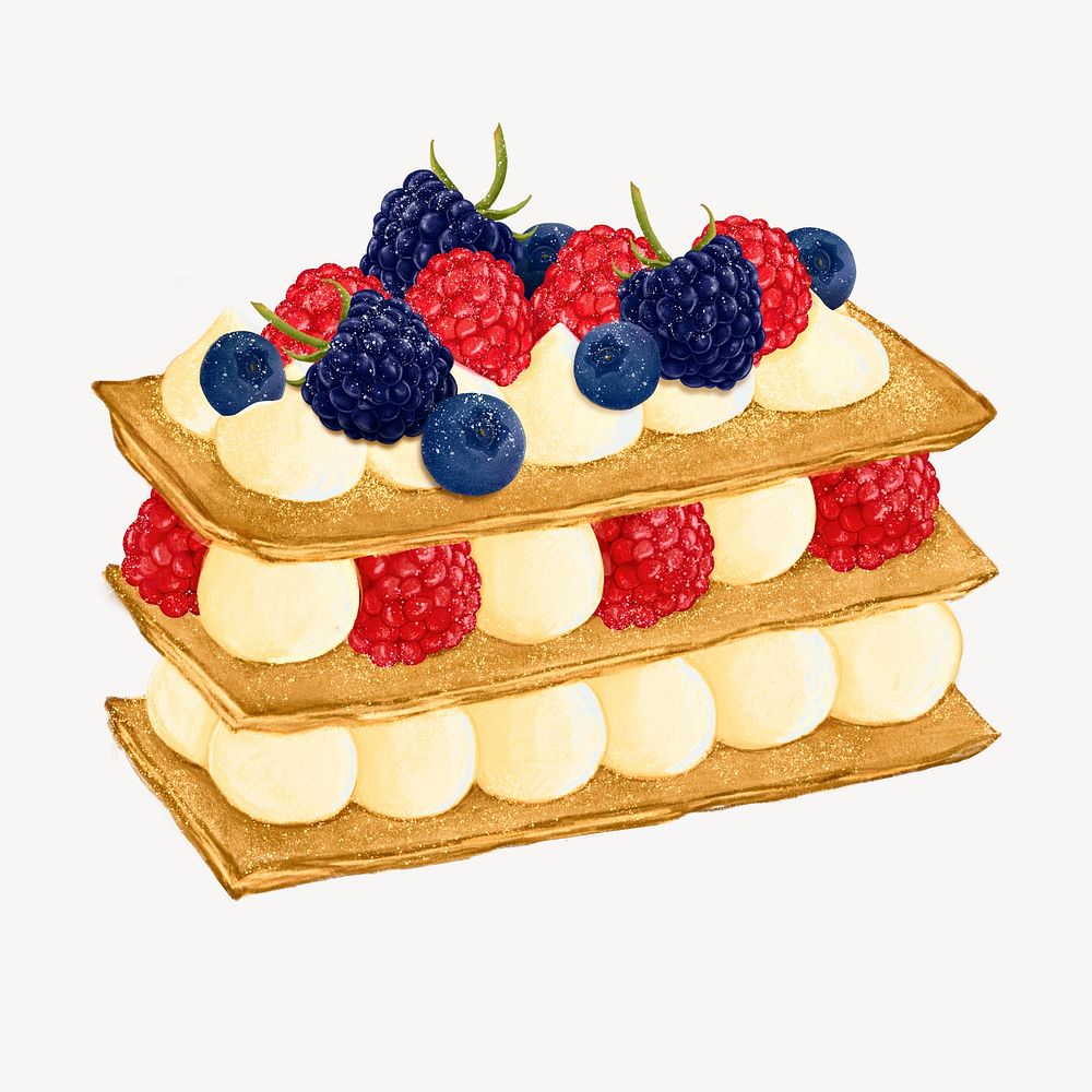French mille-feuille, berry vanilla pastry illustration psd