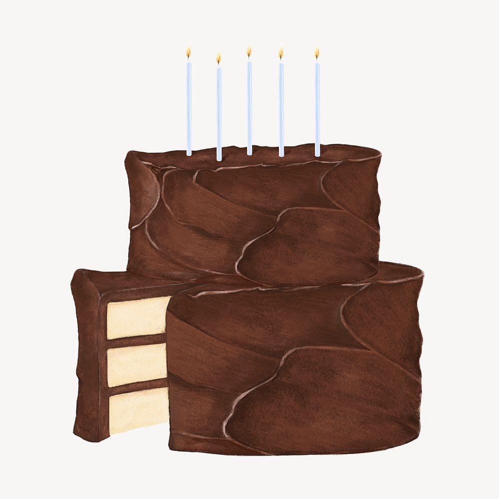 Chocolate birthday cake, dessert illustration psd