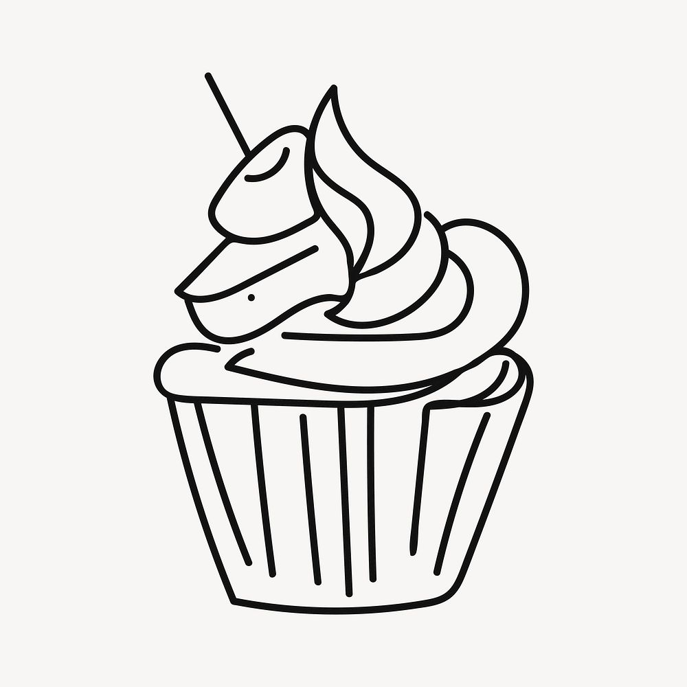 Cute cupcake, dessert food doodle vector