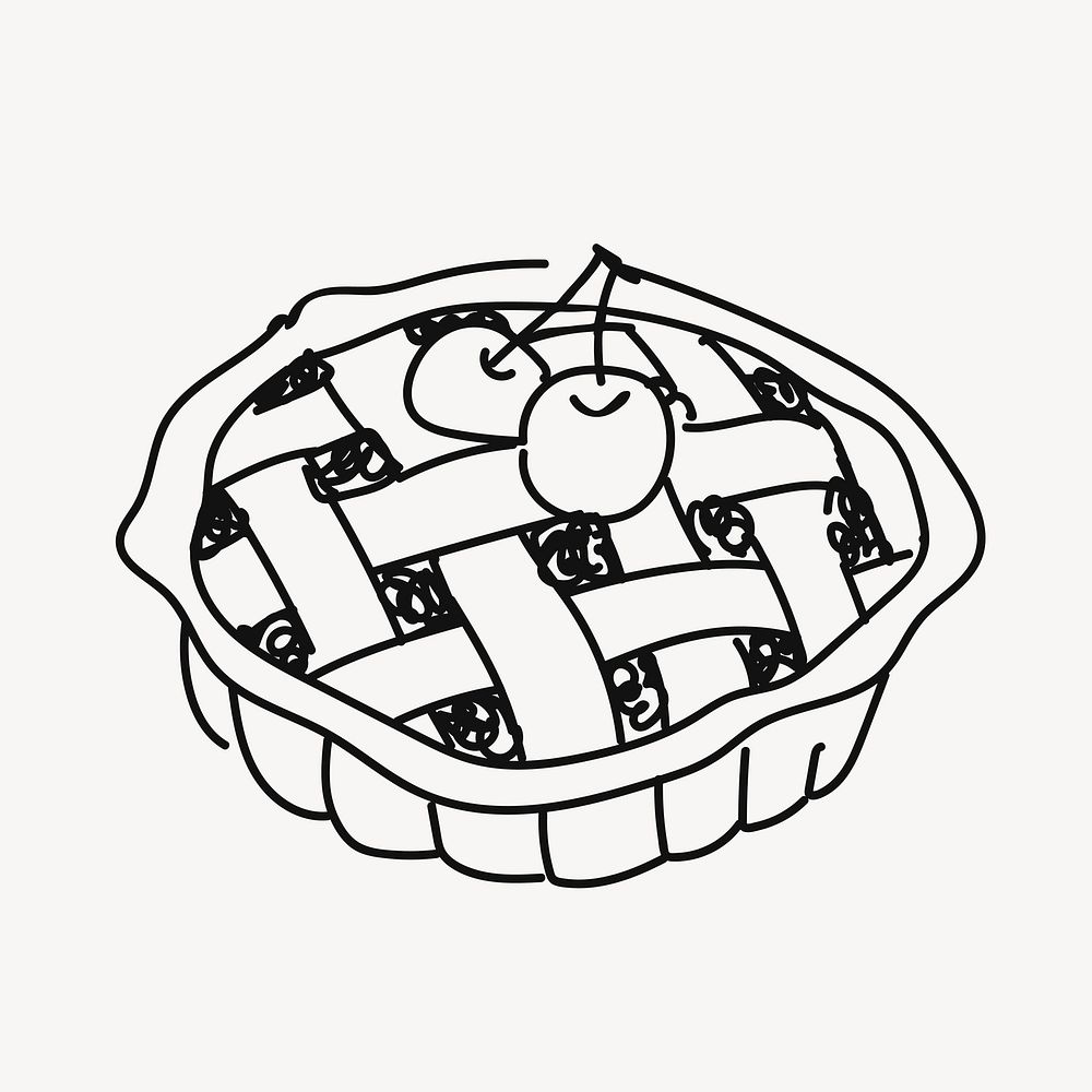 Cherry pie, bakery pastry doodle vector