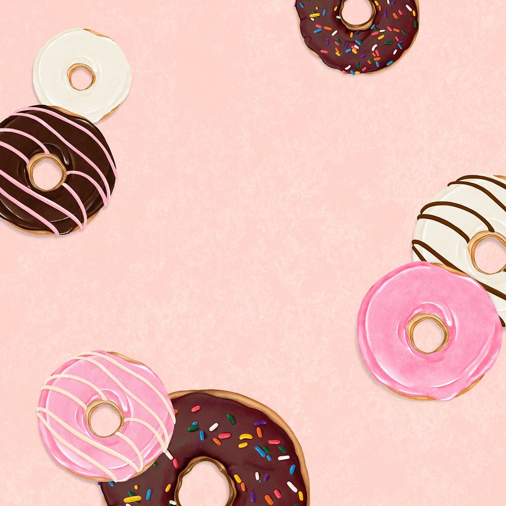 Pink donut frame background, dessert aesthetic illustration