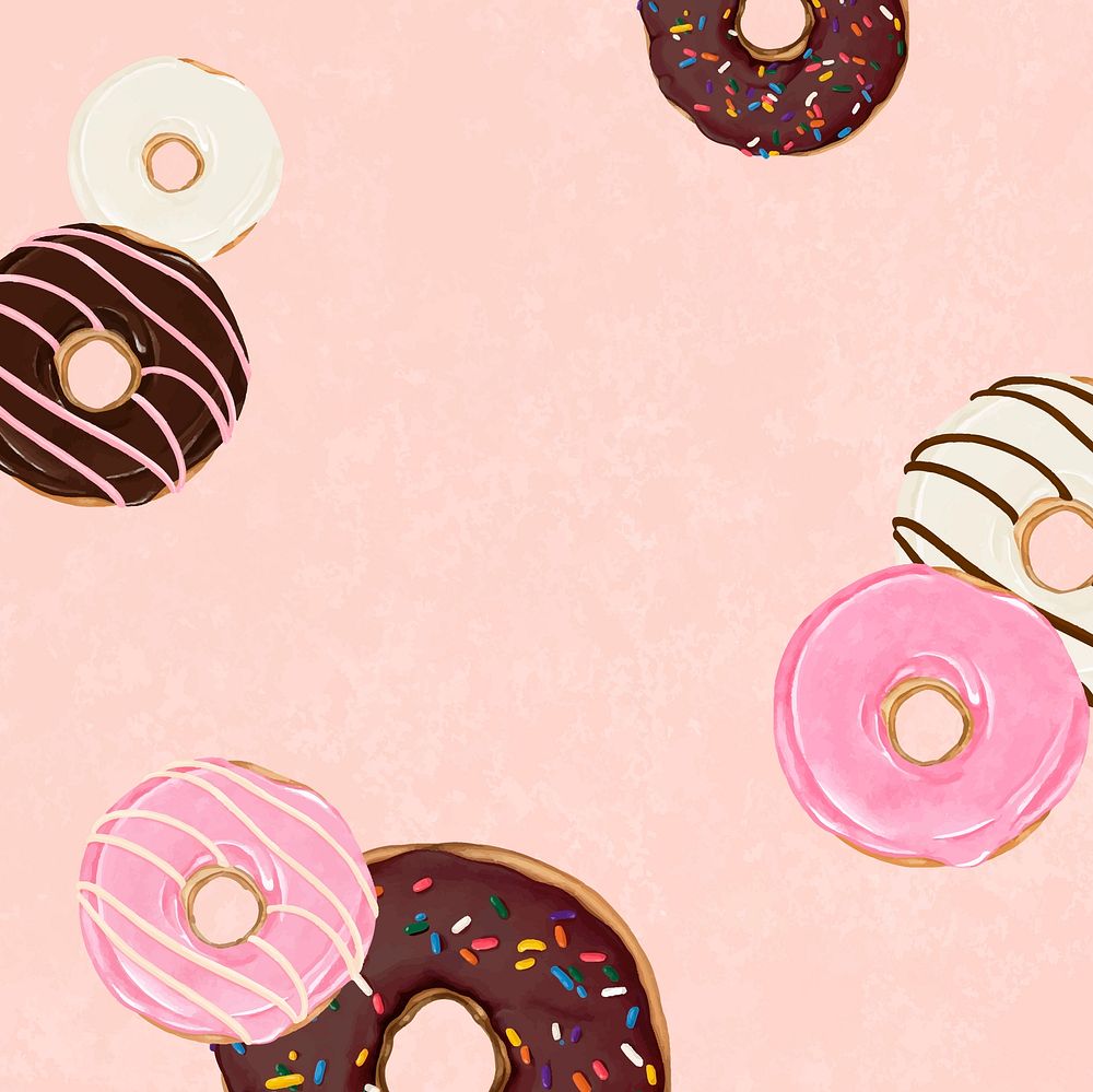 Pink donut frame background, dessert aesthetic illustration vector
