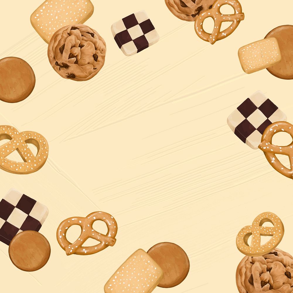 Beige biscuits frame background, dessert aesthetic illustration vector