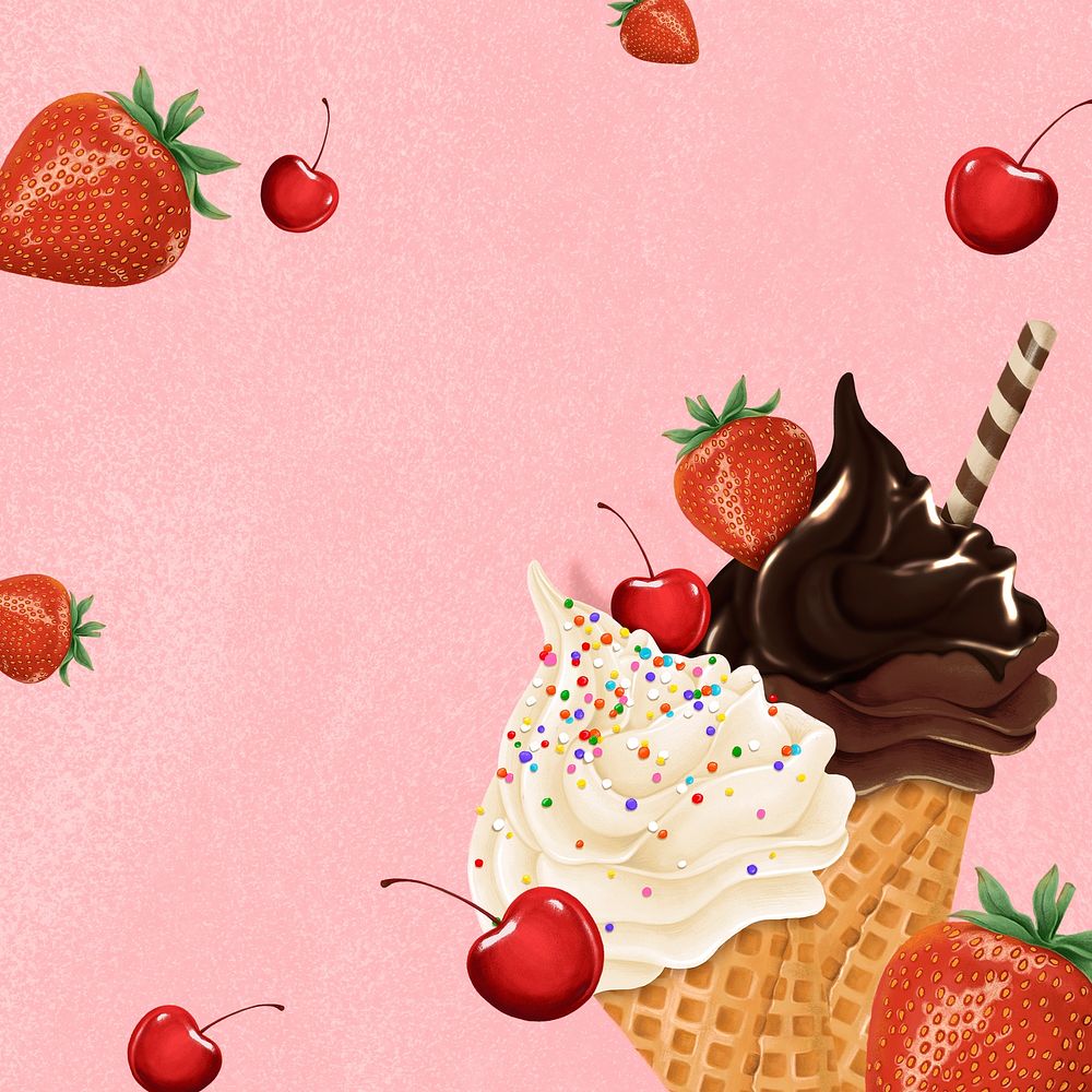 Pink ice-cream frame background, dessert illustration psd