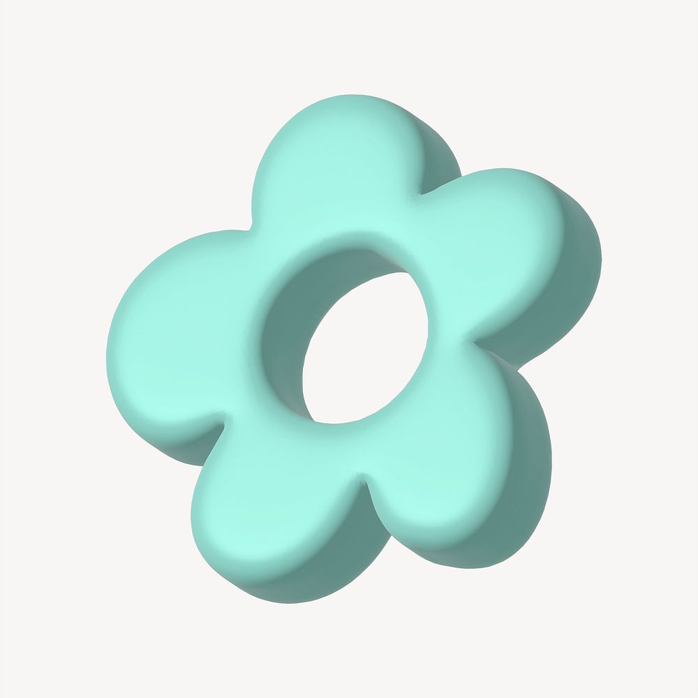 3D flower illustration in pastel teal blue psd