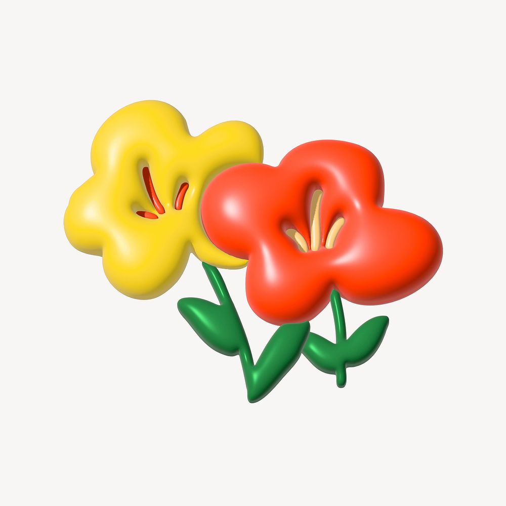 3D flower illustration in red and yellow psd