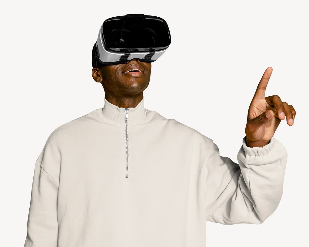 Man wearing VR glasses, entertainment technology photo