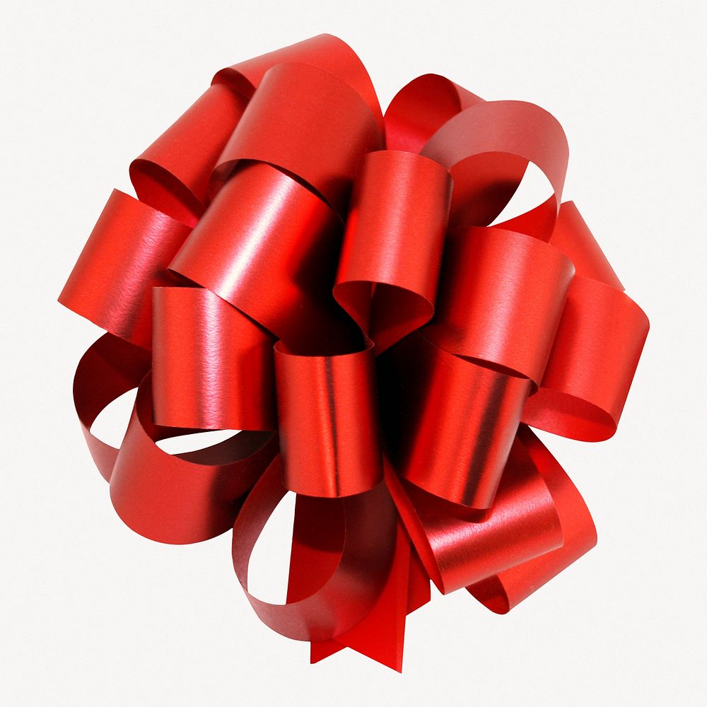 Christmas bow collage element, red gift ribbon design psd