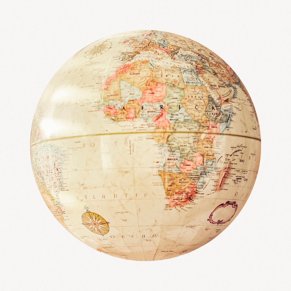 Vintage educational globe collage element psd