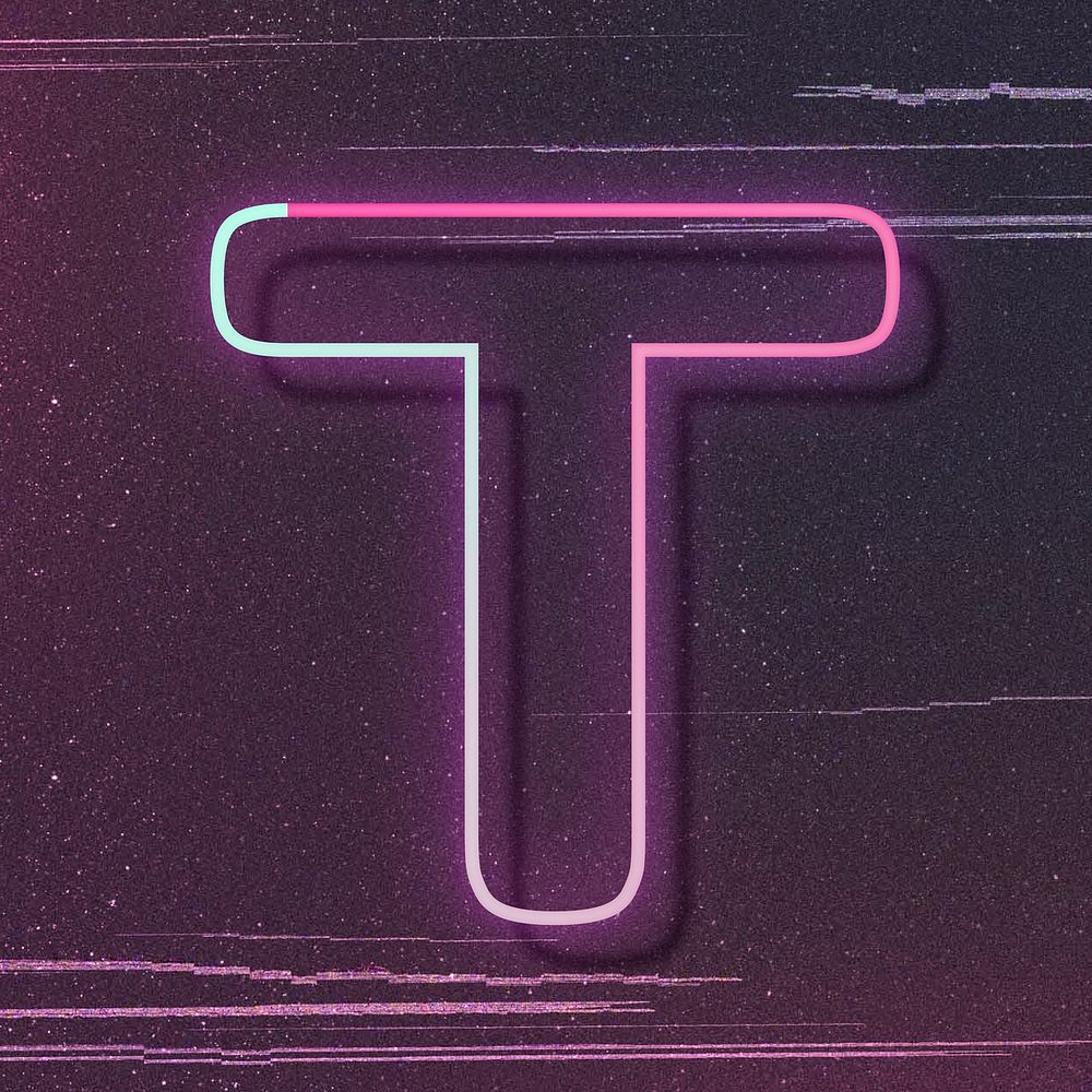 Pink neon glow letter T font typography