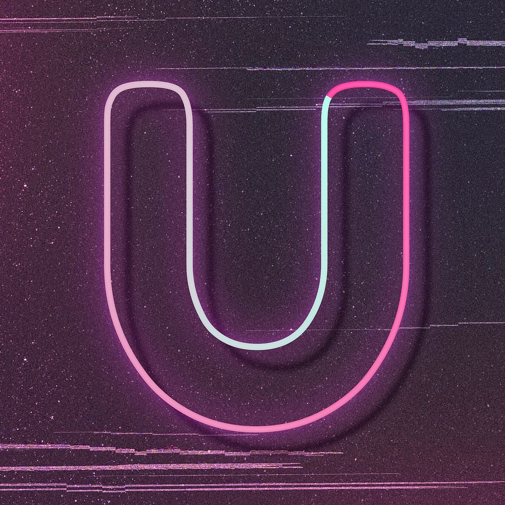 Pink neon glow letter U font typography