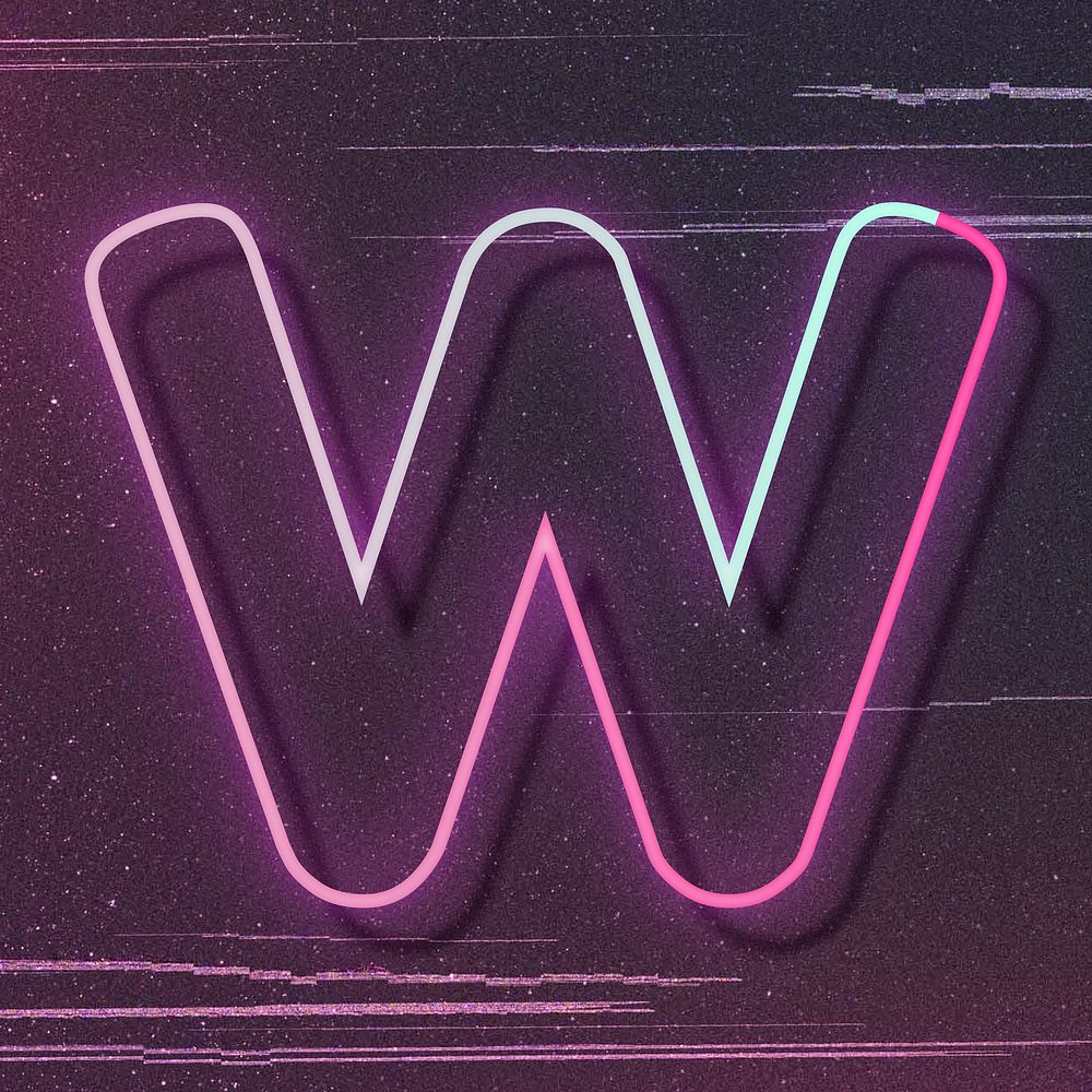 Pink neon glow letter W font typography