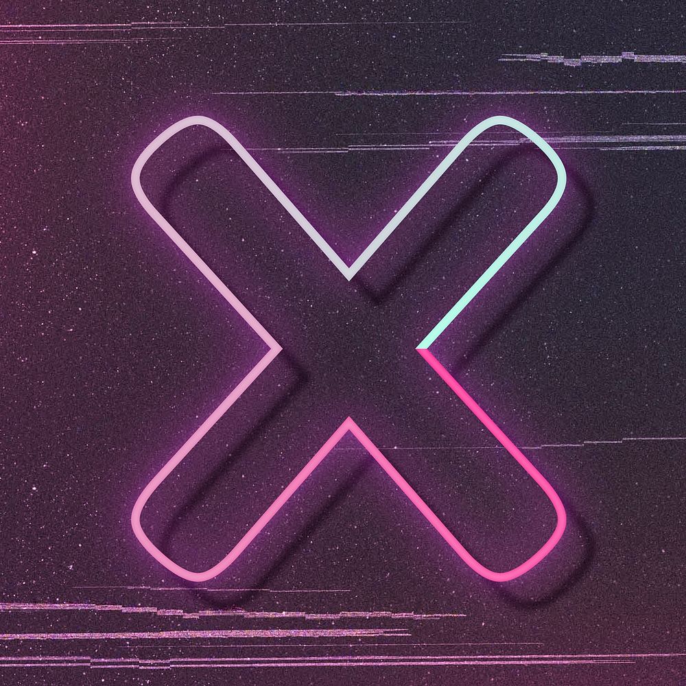 Pink neon glow letter X font typography