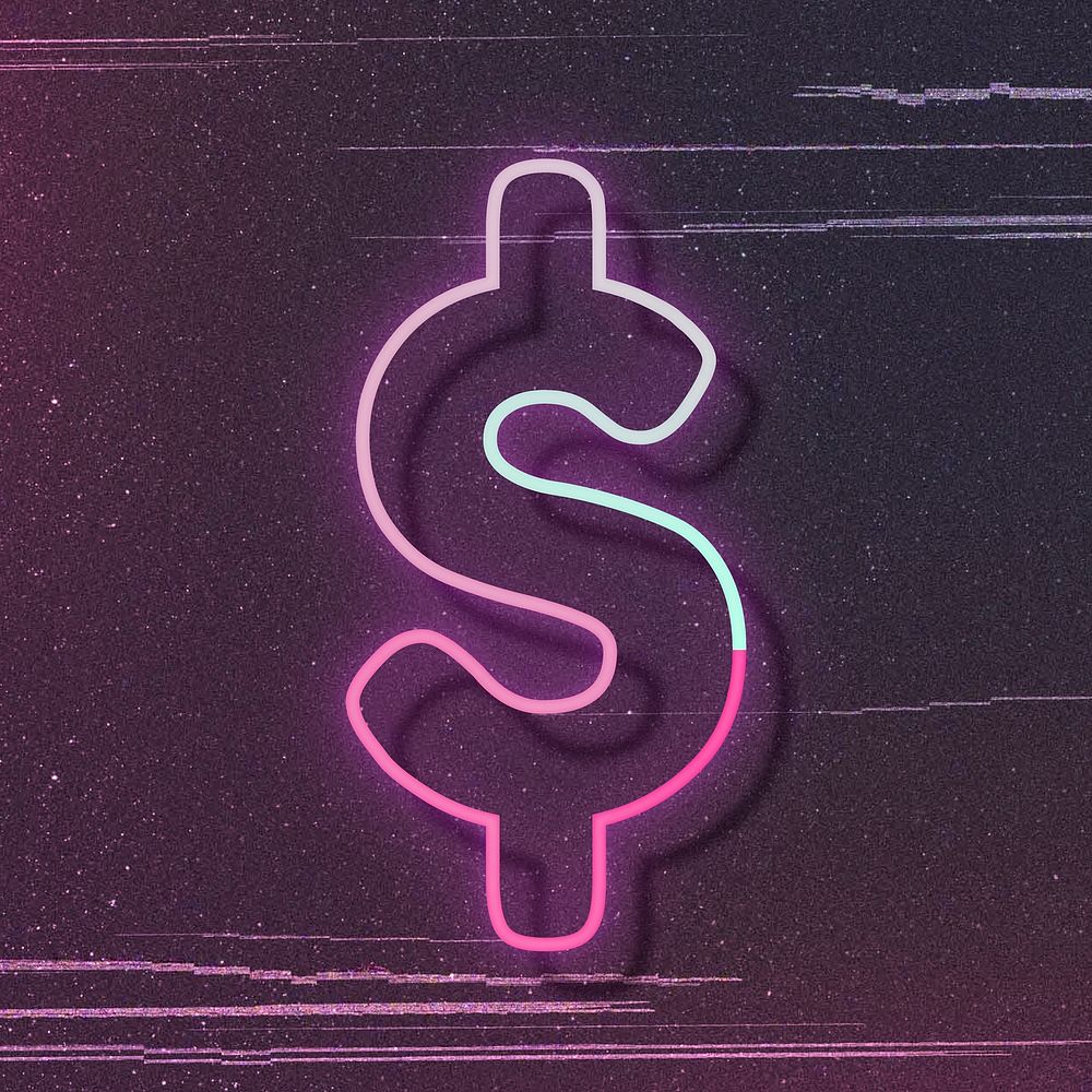 Pink neon glow dollar sign font typography