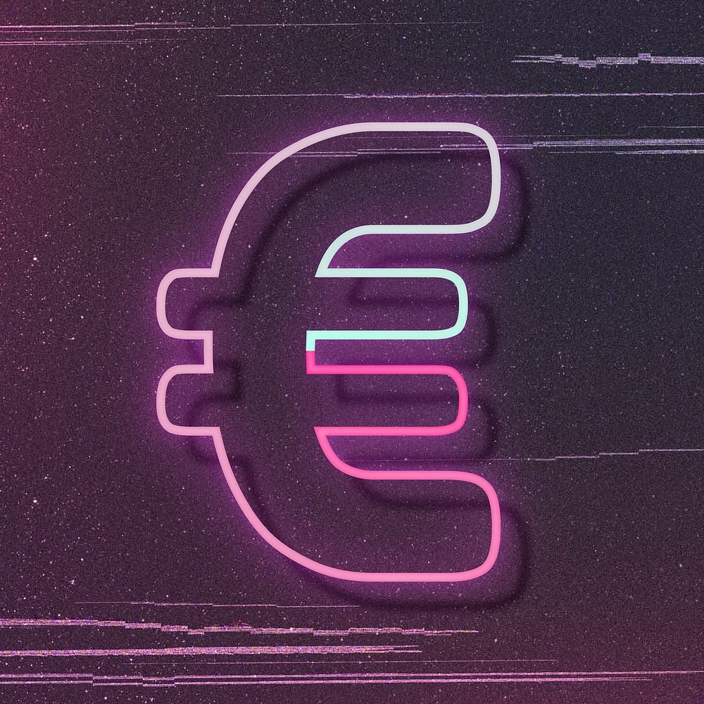 Pink neon glow euro sign font typography