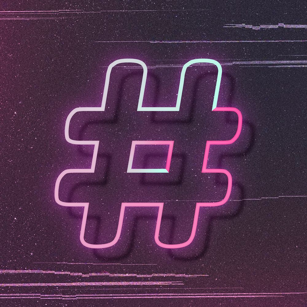 Pink neon glow hashtag symbol font typography