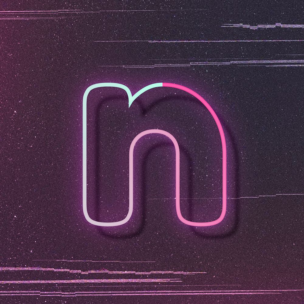 Pink neon glow letter n font typography