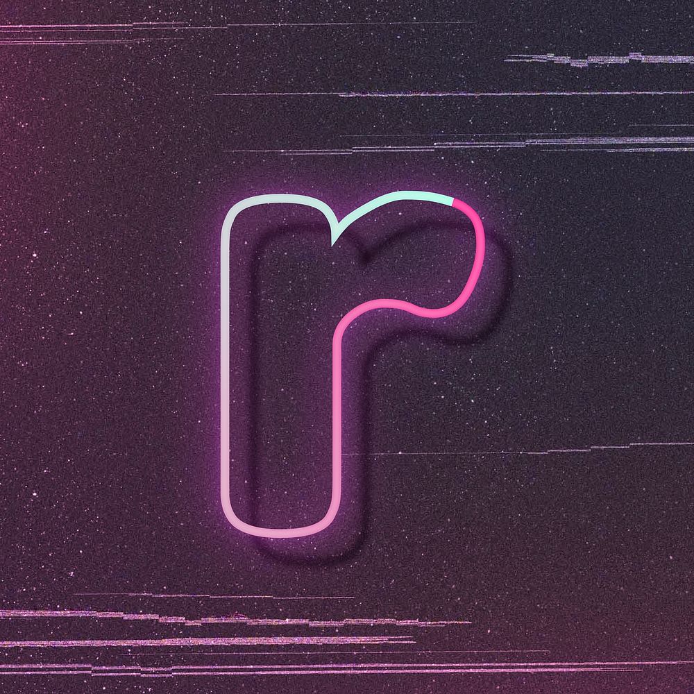 Pink neon glow letter r font typography