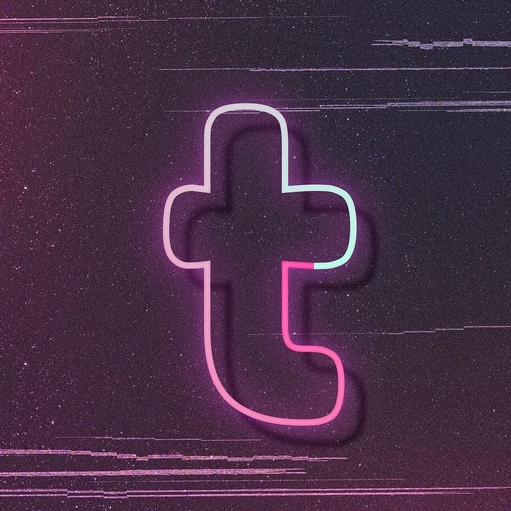 Pink neon glow letter t font typography