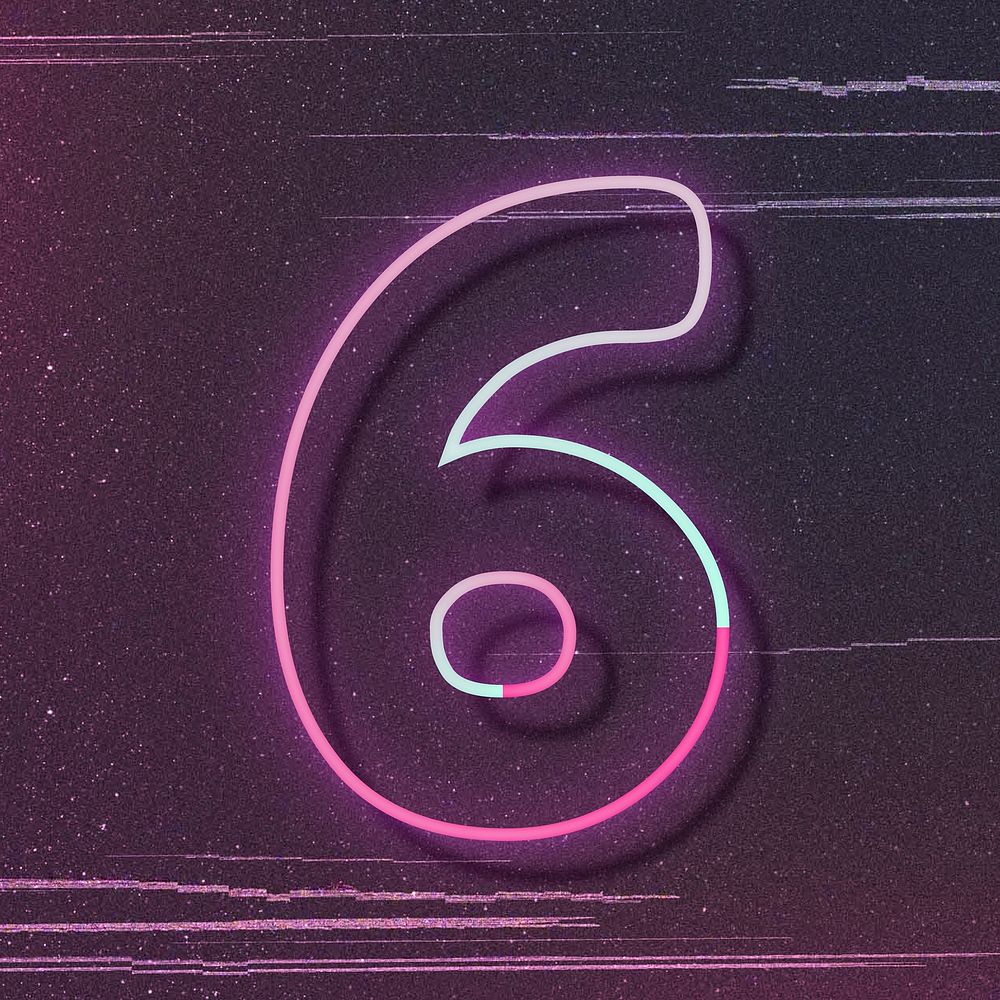 Number 6 pink neon font typography