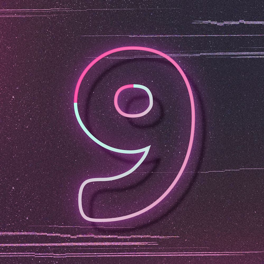 Pink neon glow number 9 font typography