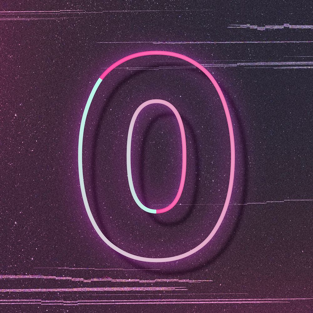 Pink neon glow number 0 font typography