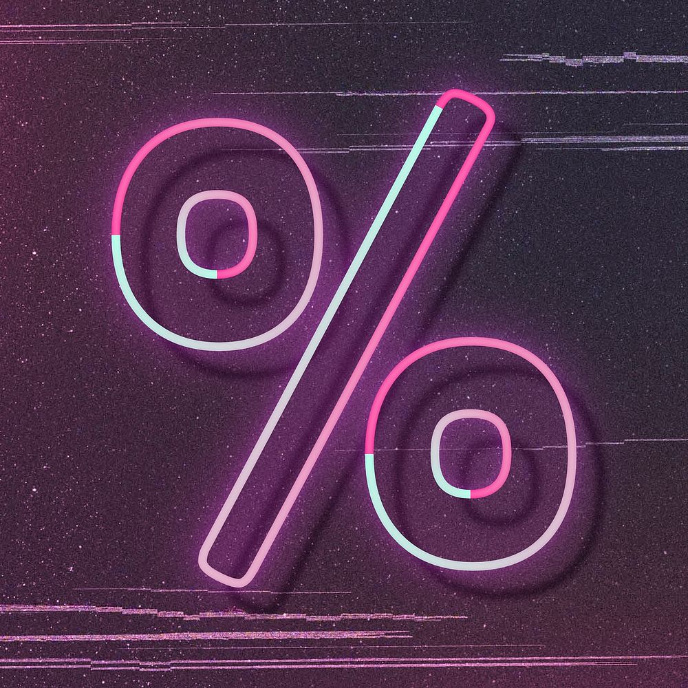 Percentage sign neon font typography