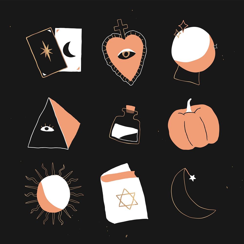 Magic symbols witchcraft illustration drawing mixed