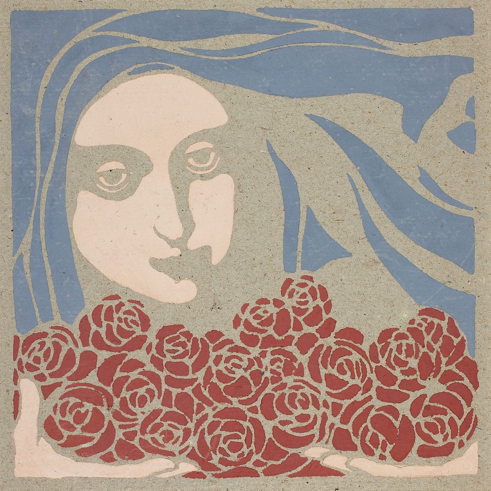 Woman&rsquo;s Head with Roses (1899) print in high resolution by Koloman Moser (Kolo Moser). Original from the Art Institute…