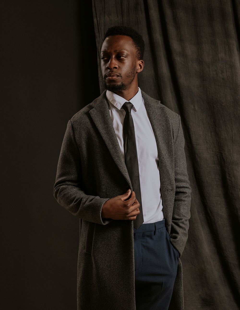 Businessman wearing gray coat, Winter formal fashion