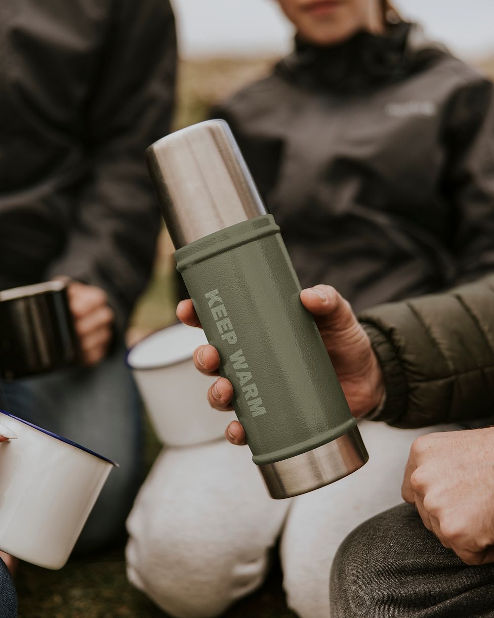 Thermal bottle mockup, outdoor camping psd