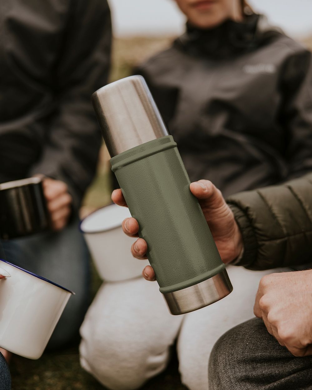 Green thermal bottle for camping & hiking