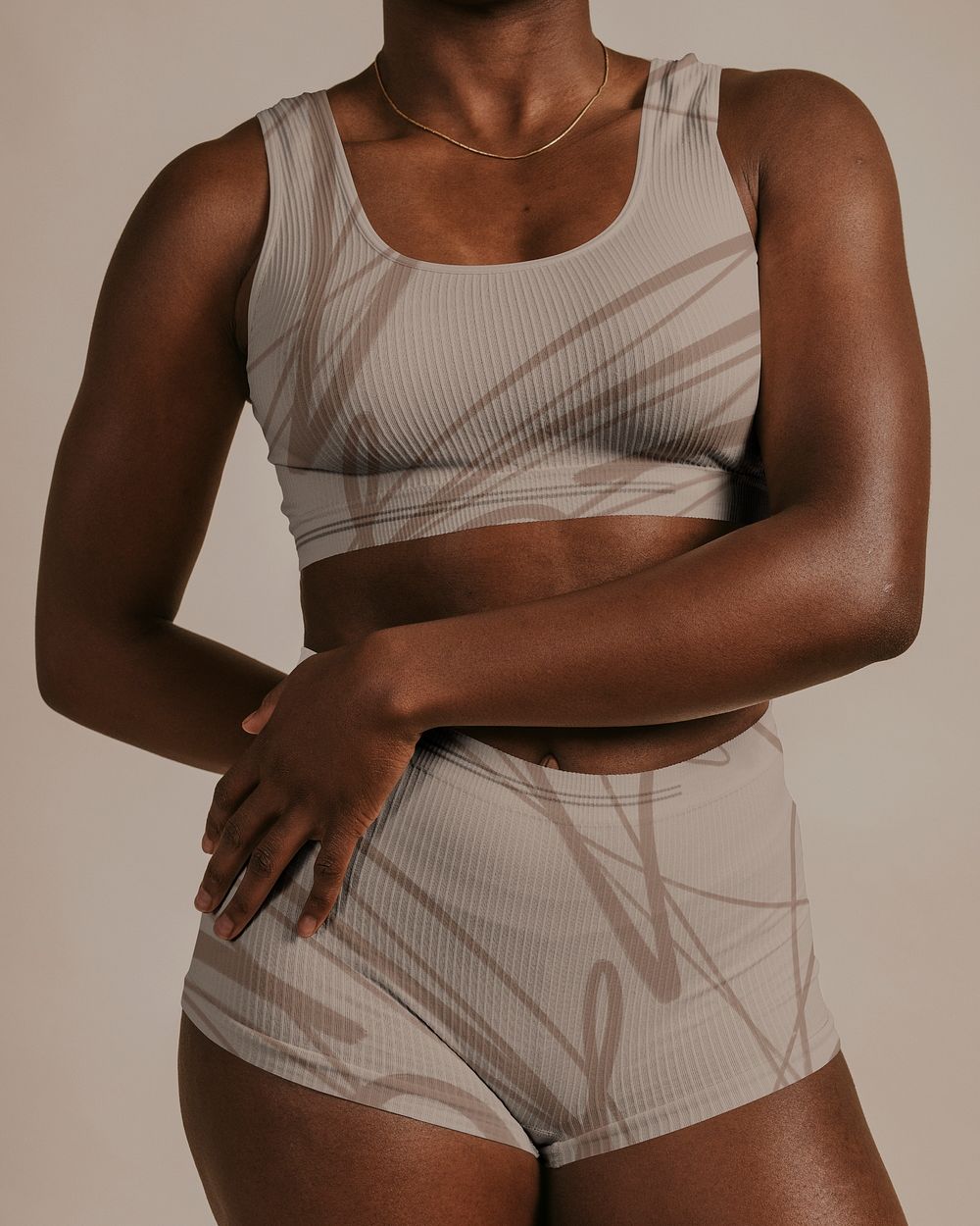 African American woman wearing sportswear, studio shoot