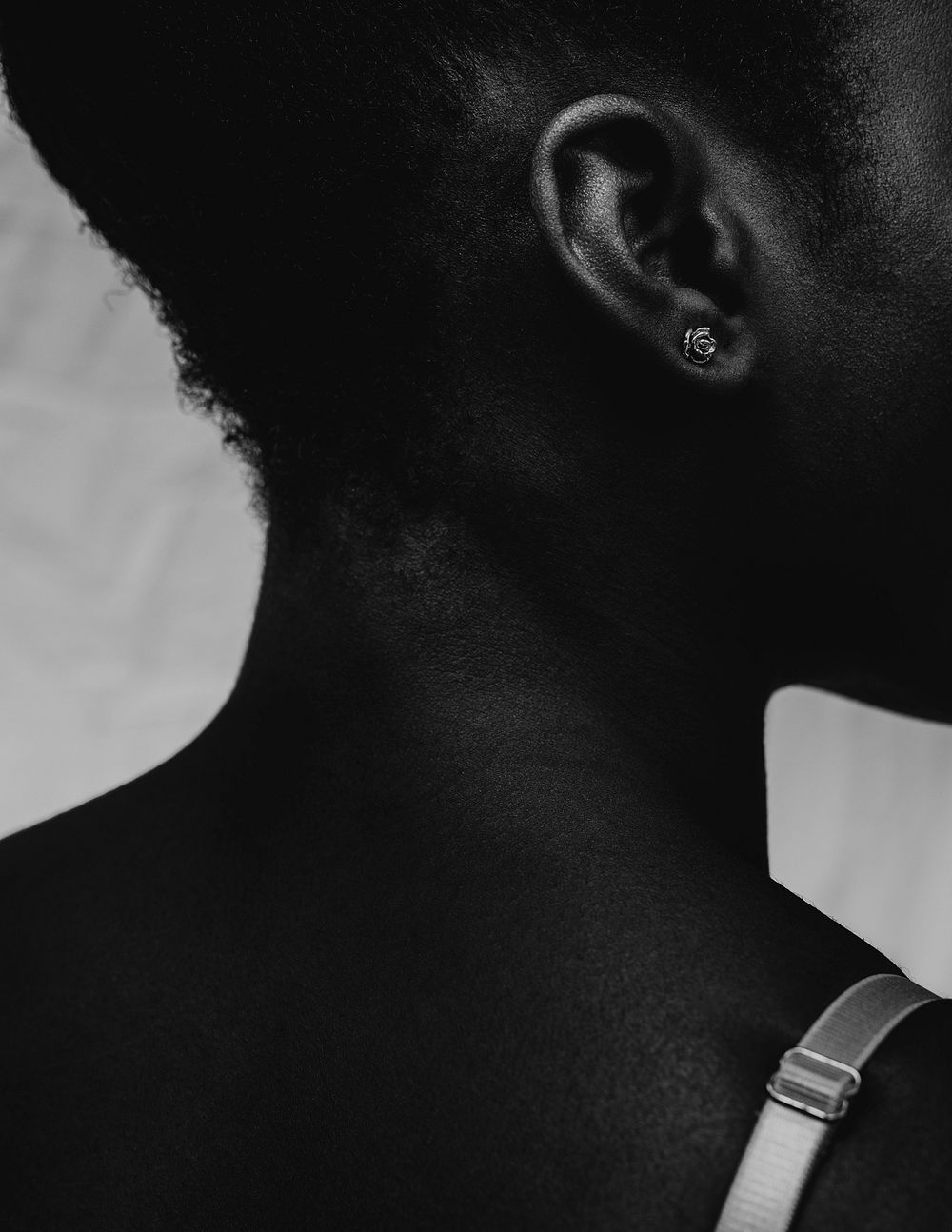 African woman neck, black and white photo