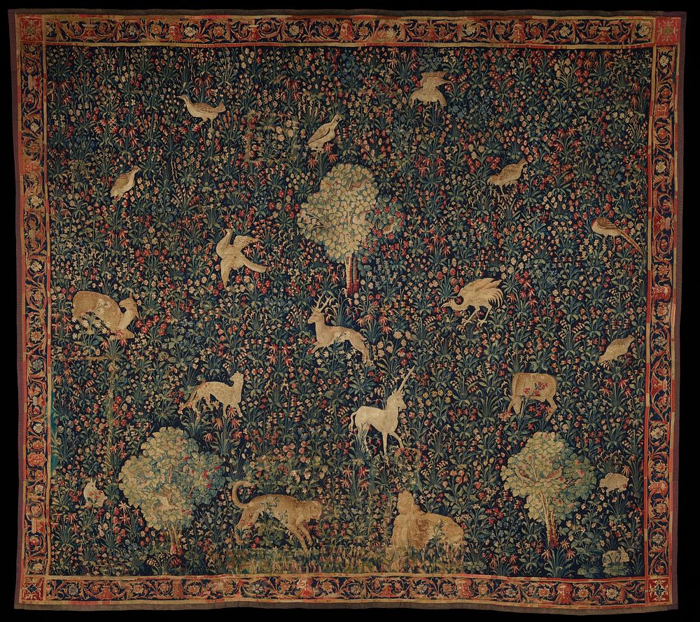 Allegorical "Millefleurs" Tapestry with Animals (ca. 1530&ndash;1545) textile in high resolution. Original from the…