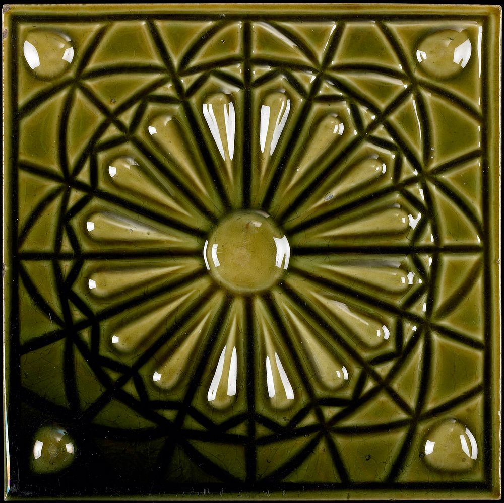 Tile with geometric design (1881&ndash;1883) sculpture in high resolution by J. & J. G. Low Art Tile Works. Original from…