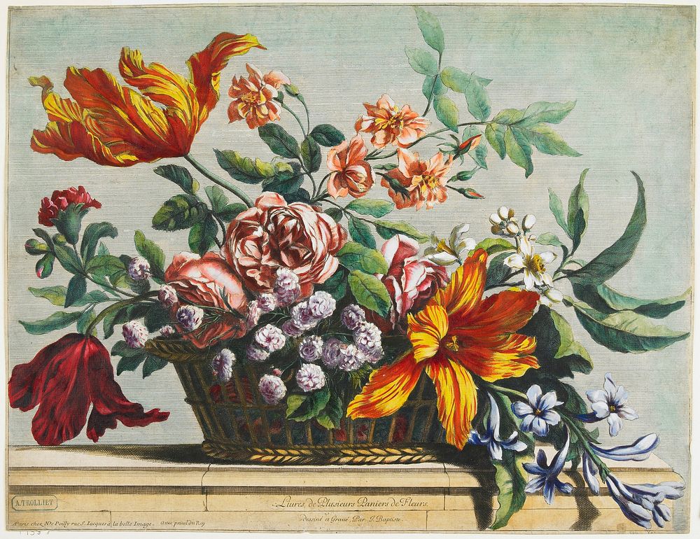 Basket of Flowers (ca. 1660) print in high resolution by Nicolas de Poilly. Original from the Minneapolis Institute of Art.…