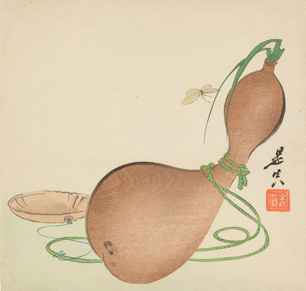 Gourd, butterfly and basket print in high resolution by  Shibata Zeshin. Original from the Museum of New Zealand Te Papa…