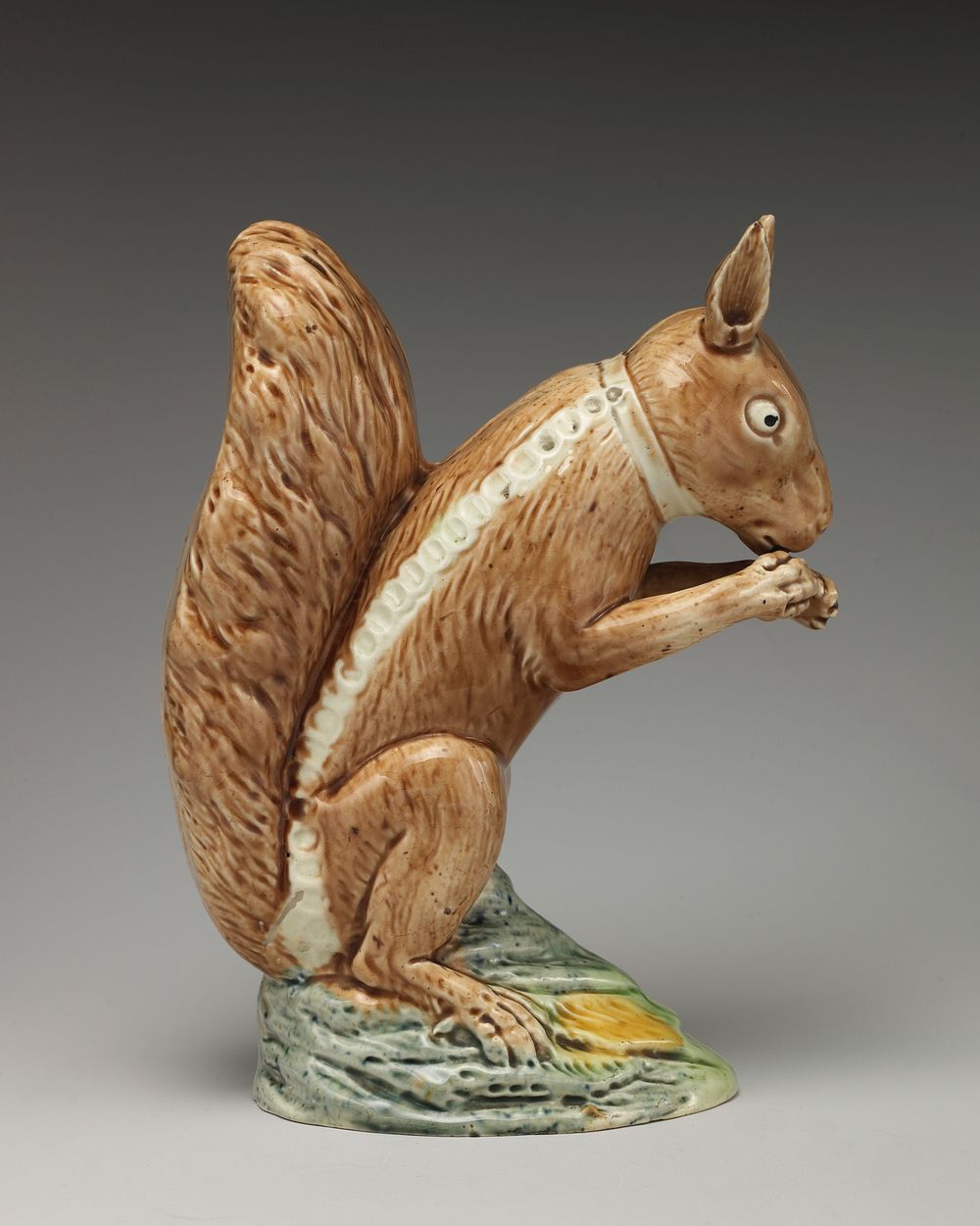 Brown squirrel with collar and chain